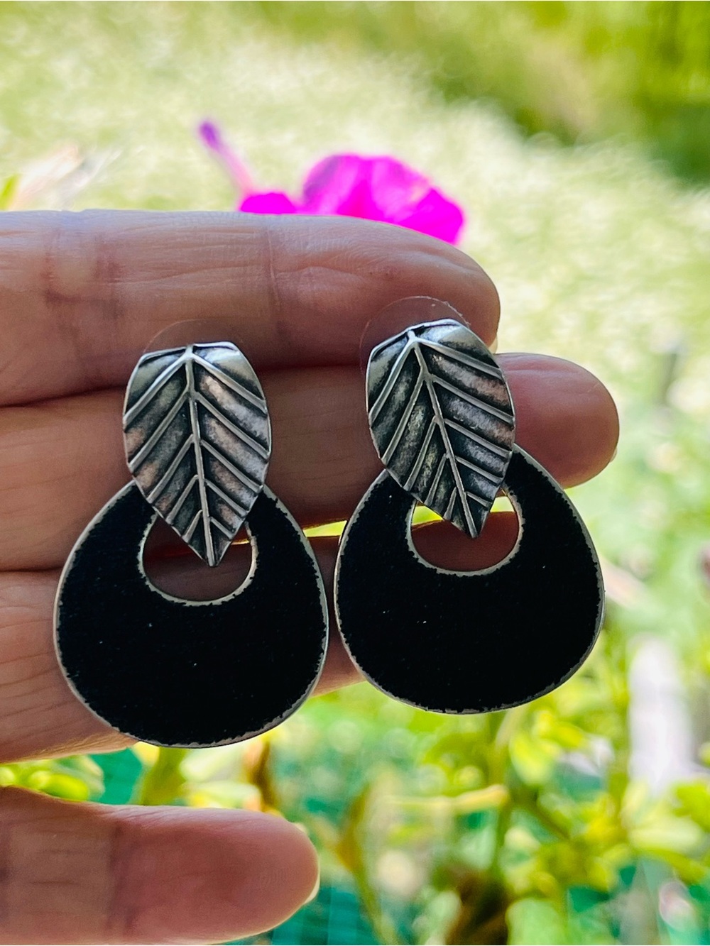 Vintage Butler Signed Silver-Tone Leaf & Textured Hoop Pierced Earrings